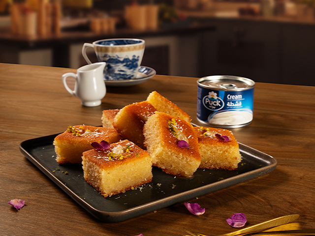 Basbousa with Cream (Semolina Cake)