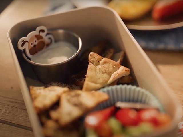 Pita Bread Nachos Lunchbox with Puck Cream Cheese Spread 