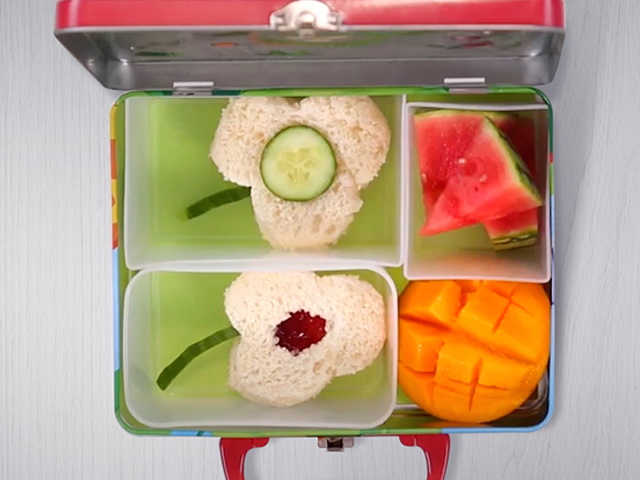 Flower Lunchbox with Puck Cheese Triangles