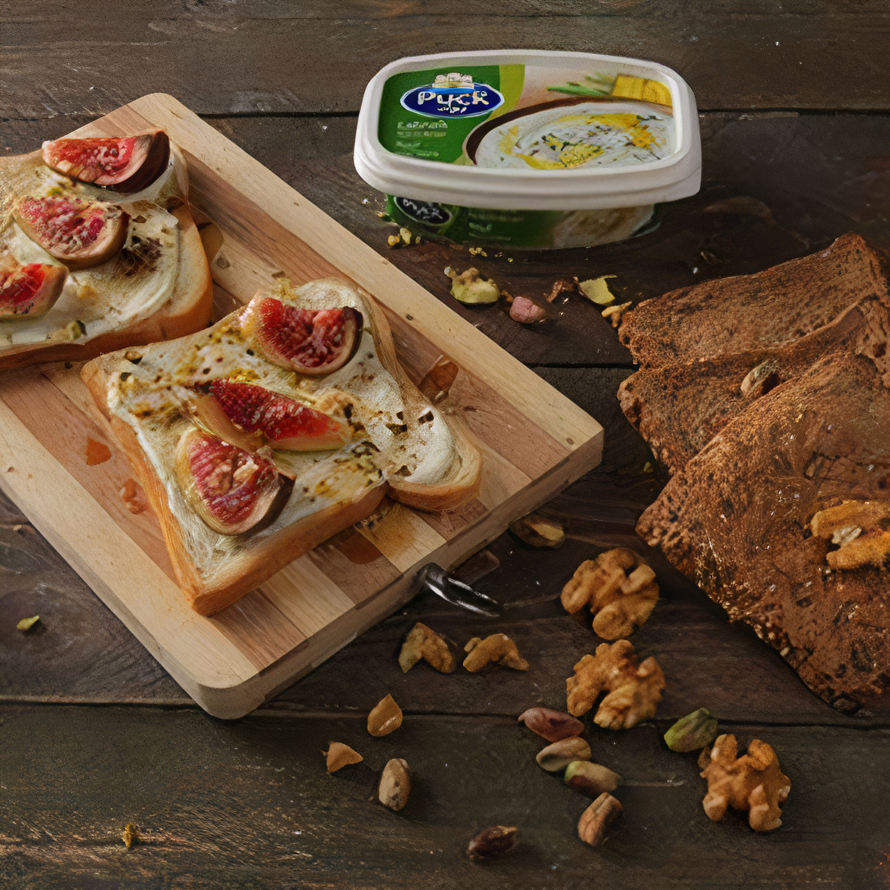 خبز التوست الأبيض بلبنة بوك والتين الطازج