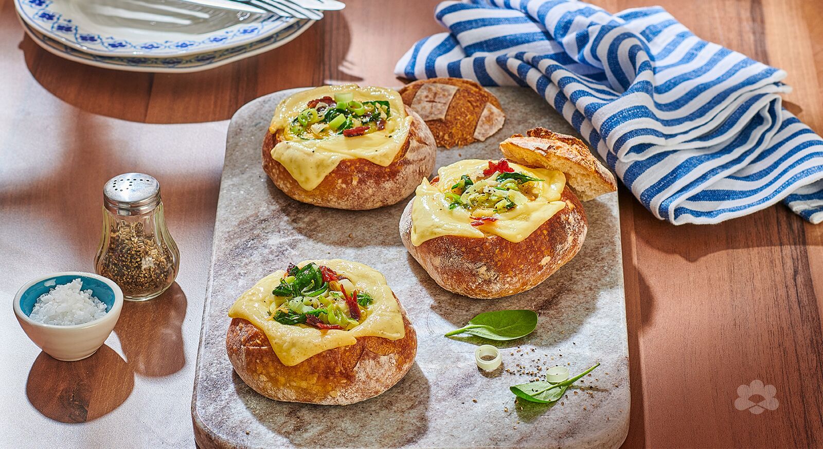 Havarti Cheese and Baked Eggs in Bread bowls