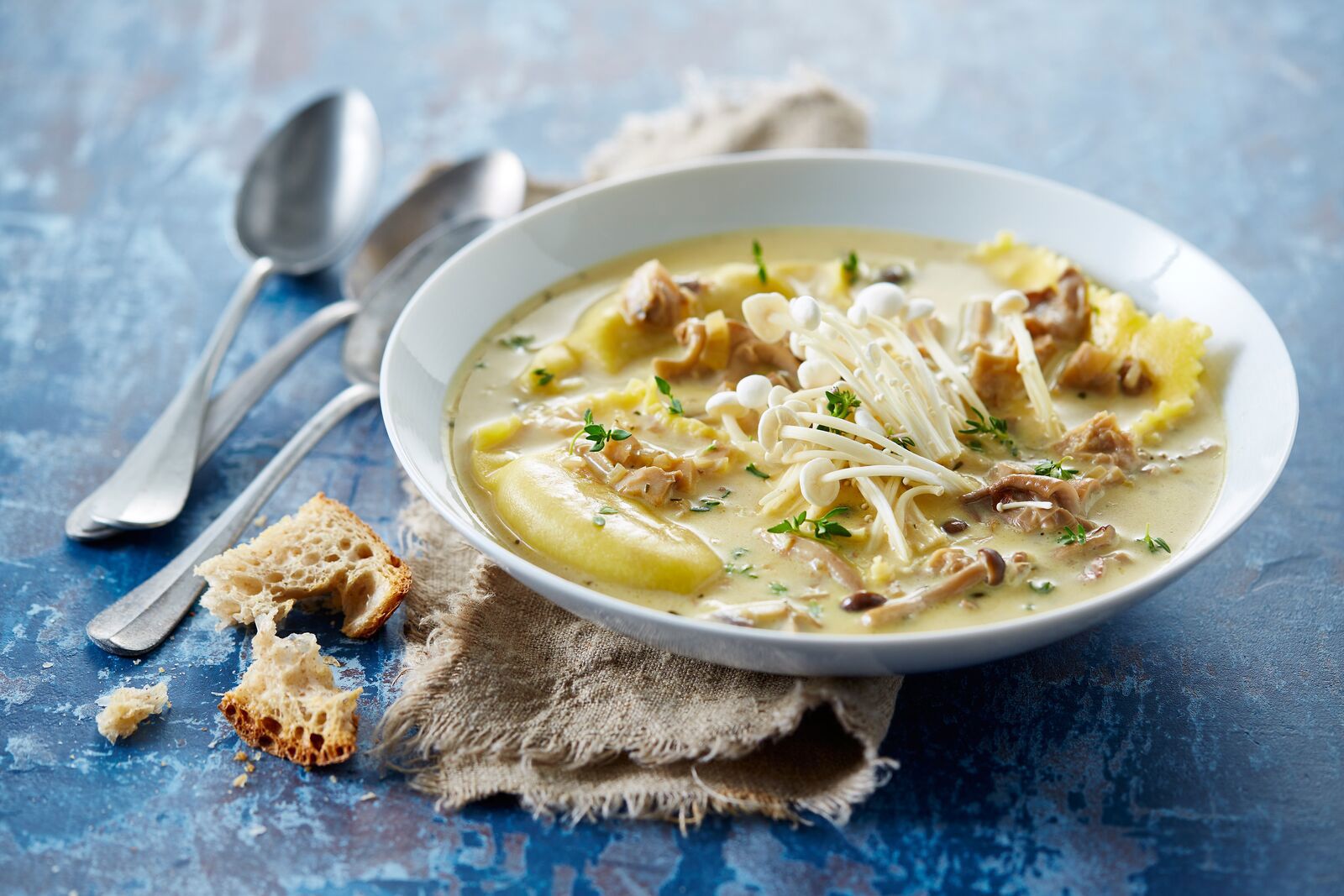 Mushroom ravioli soup 